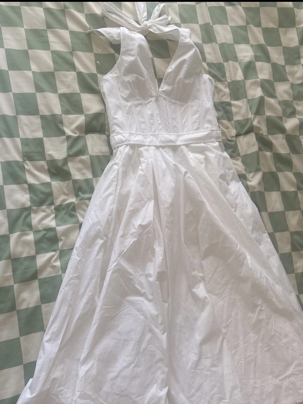 HOUSE OF CB 'Allena' White Stretch CottonHalterMidiSundress/Size S-US 4-6/QA7451 - Picture 4 of 5